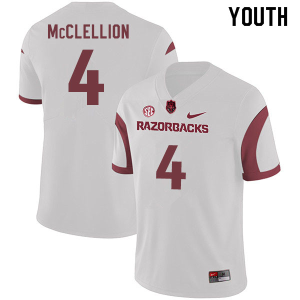 Youth #4 Jarques McClellion Arkansas Razorbacks College Football Jerseys Sale-White - Click Image to Close